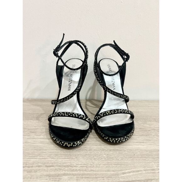 Stuart Weitzman Sam Pave Embellished Ankle Strap Strappy High Heel Black Women 6 - Picture 2 of 6